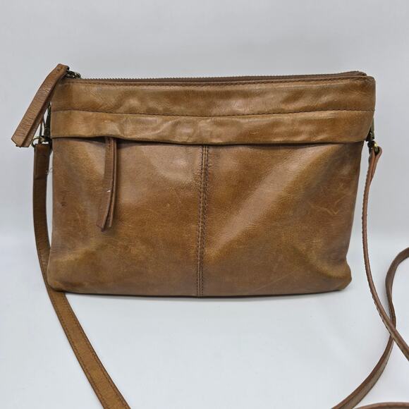 Vintage Lucky Brand Women's Leather Double Zipper Crossbody Bag Handbag Brown - Picture 3 of 15